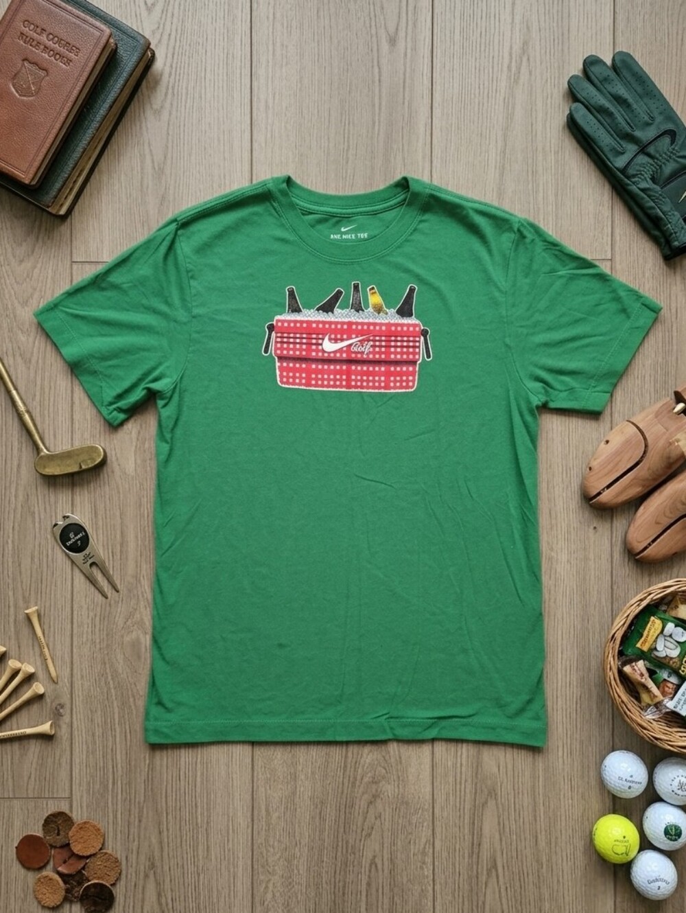 Nike Golf Retro Beer Cooler Ice Graphic Tee Green Picnic Size Small Streetwear